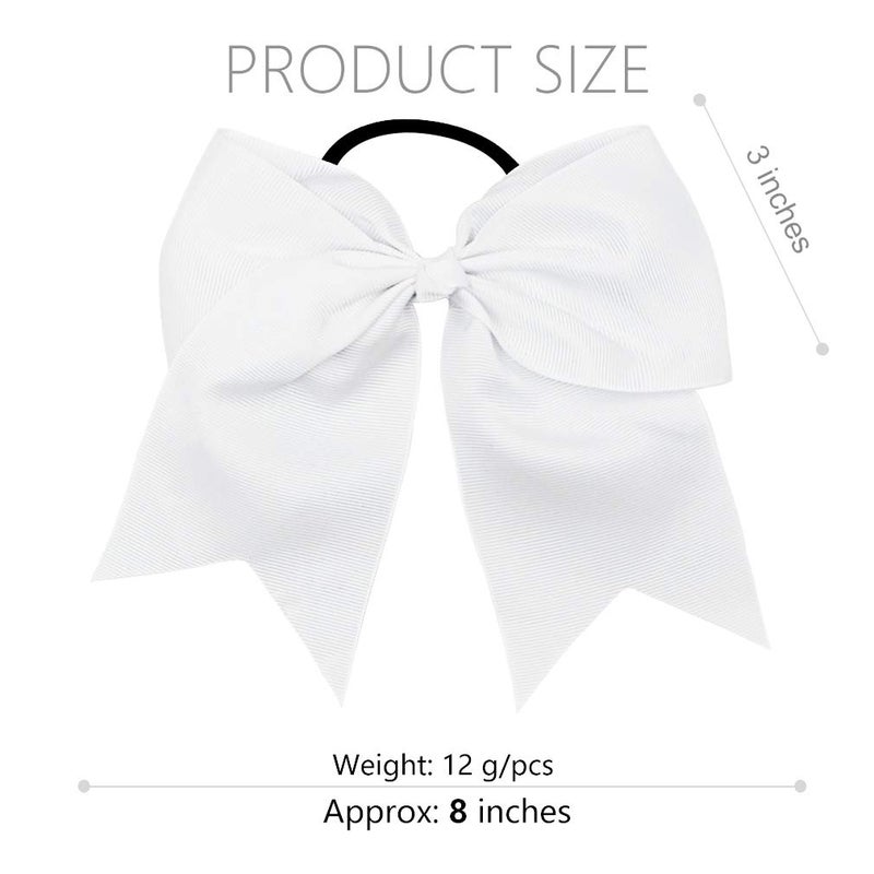DEEKA 12PCS 8" Large Cheer Hair Bows Ponytail Holder Handmade for Teen Girls Softball Cheerleader Sports-White - Image 3